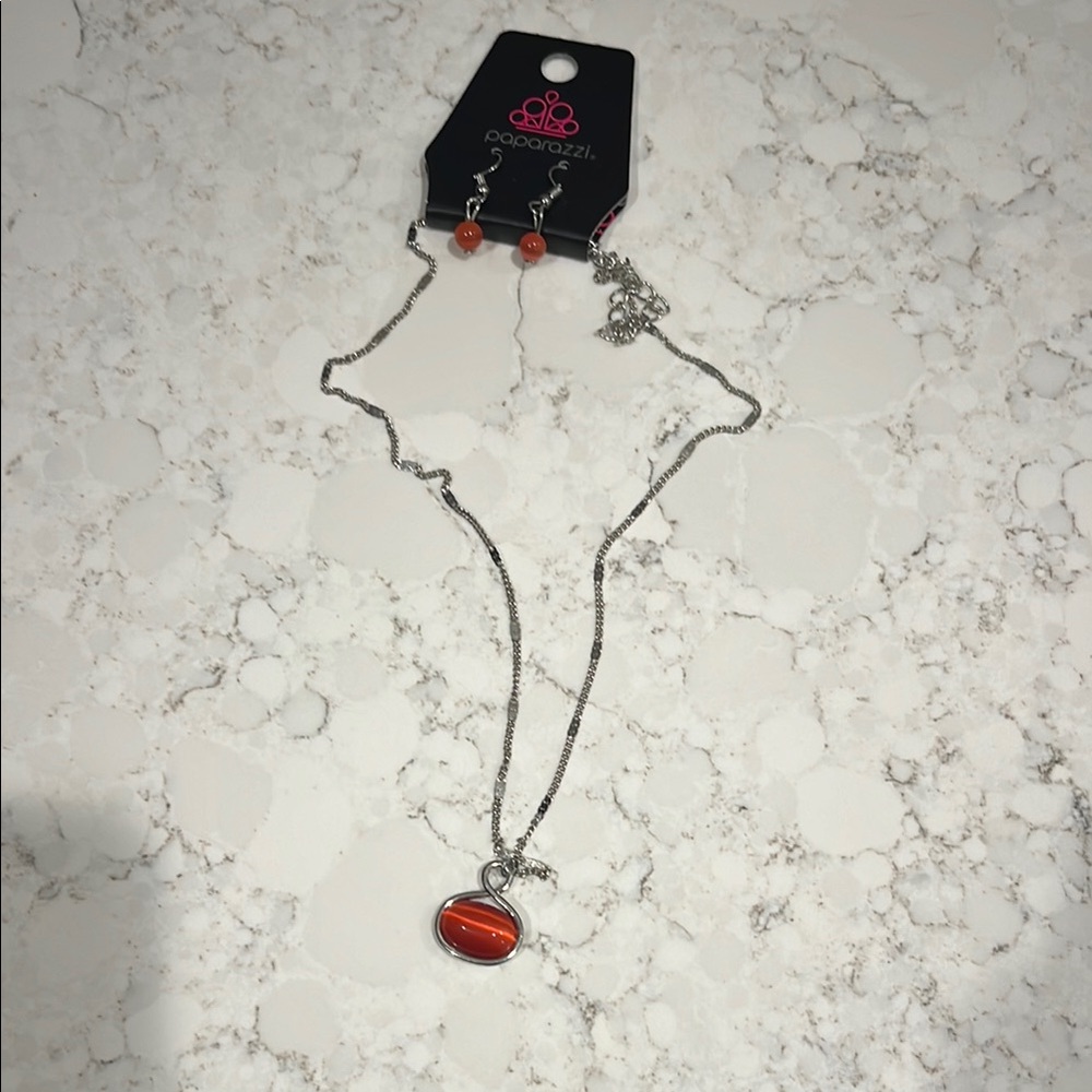 💥Paparazzi Silver and Orange Necklace and Earring Set💥